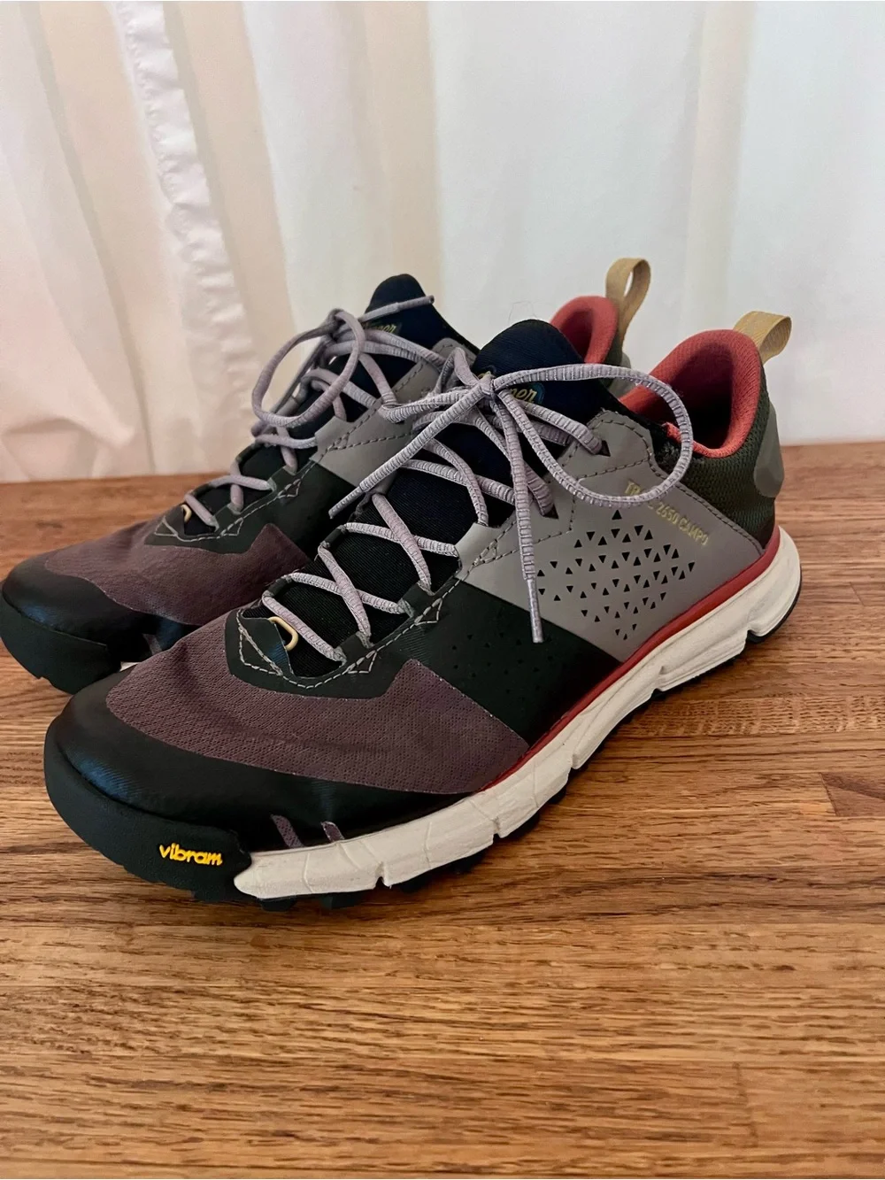 Danner Trail Men’s 2650 Campo hiking shoes in brown, green, and orange